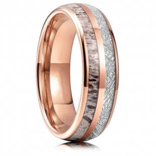 Bague en tungstène rose avec incrustation de bois...