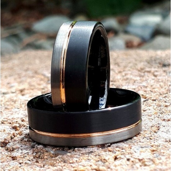   Bague en tungstène Noir et argenté avec un canal or