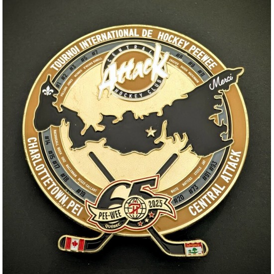 Épinglette 2025 Charlottetown PEI Central Attack de la 65e édition du tournoi Pee-wee de Québec