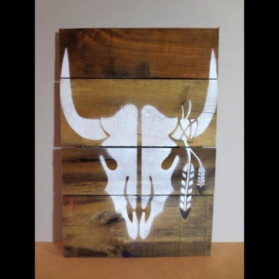 Tableau silhouette Crâne de Buffle sur bois