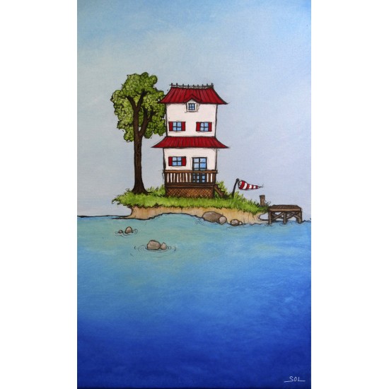 Reproduction de la toile "Maison sur l'île" de Marie-Sol St-Onge