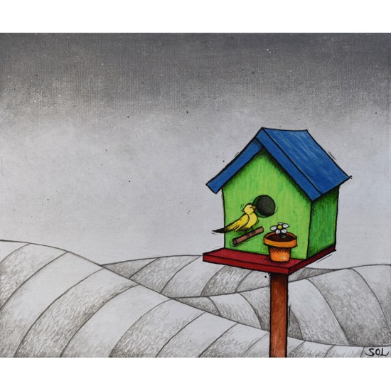 Reproduction de la toile "La cabane à oiseaux" de Marie-Sol St-Onge