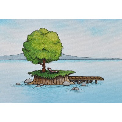 Reproduction de la toile "L'île au quai" de Marie-Sol St-Onge