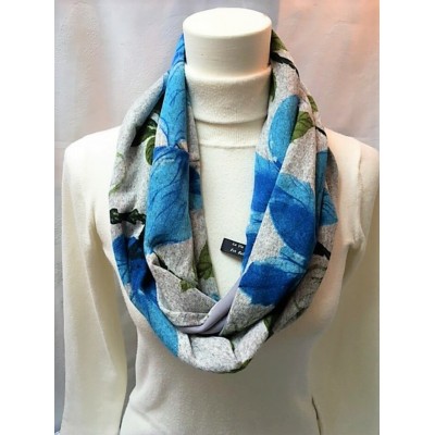 Foulard et couvre-visage Bleu gris vert - Fleurs bleues