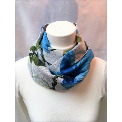 Foulard et couvre-visage Bleu gris vert - Fleurs bleues