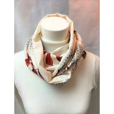 Foulard et couvre-visage Beige kaki Fleurs corail et orange