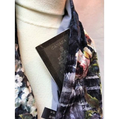 Foulard et couvre-visage Noir et gris chatoyant - Fleurs beiges