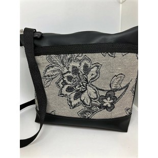 Sac à main - Fleurs noires sur fond gris