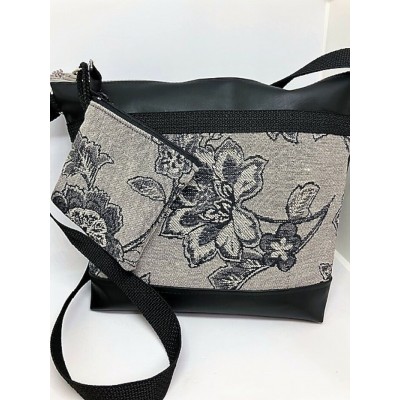 Sac à main - Fleurs noires sur fond gris