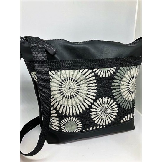 Sac à main - Fleurs grises et noires sur fond noir