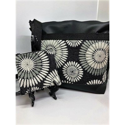 Sac à main - Fleurs grises et noires sur fond noir