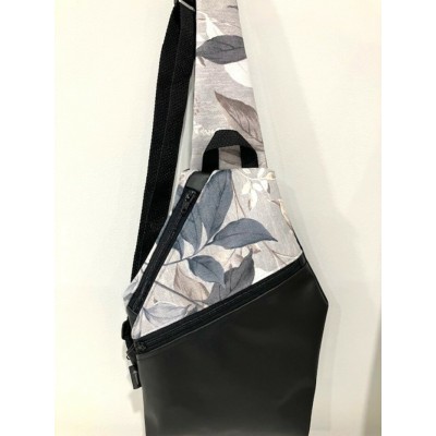 Sac à dos - grandes feuilles grises sur fond gris pâle