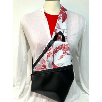 Sac à dos - grandes feuilles rouges sur fond gris...