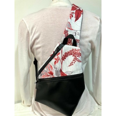 Sac à dos - grandes feuilles rouges sur fond gris pâle