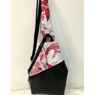Sac à dos - grandes feuilles rouges sur fond gris pâle