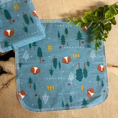 Renard et champignon - Lingette en flanelle