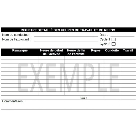 Registre détaillé des heures de travail et de repos