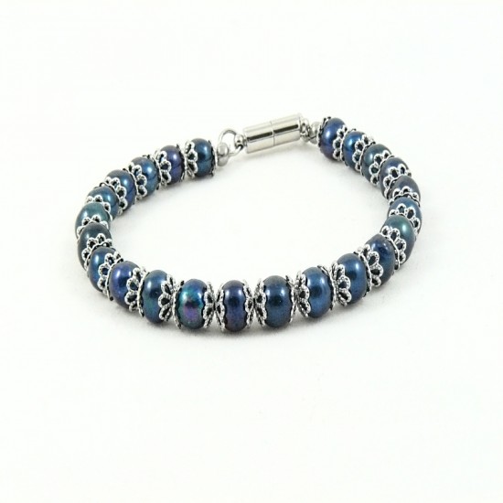 Bracelet Perle D'eau Douce Bleue