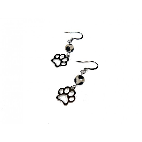 Boucles D'oreille-Agate Crème-Noir