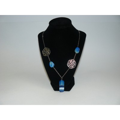 Collier -Agate Fusion Bleue 