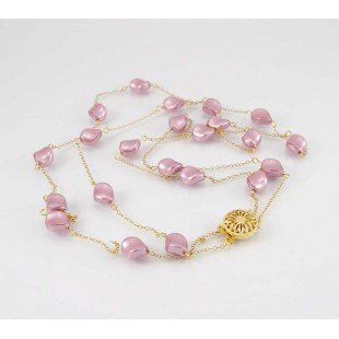 Collier perle rose Swarovski fini or 14K