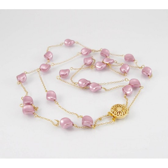 Collier perle rose Swarovski fini or 14K