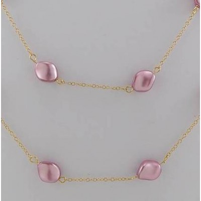 Collier perle rose Swarovski fini or 14K