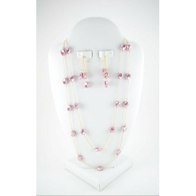 Collier et boucles d'oreille perle rose Swarovski fini or 14K