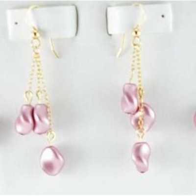 Collier et boucles d'oreille perle rose Swarovski fini or 14K