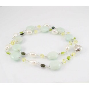 Collier avec amazonite, perle et cristal Swarovski
