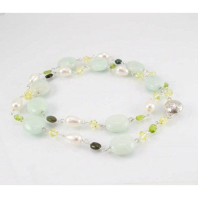 Collier avec amazonite, perle et cristal Swarovski