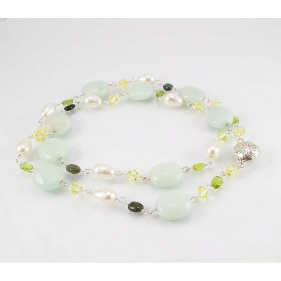 Collier avec amazonite, perle et cristal Swarovski