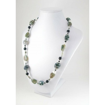 Collier jaspe Brecciated agate noire et agate Moss