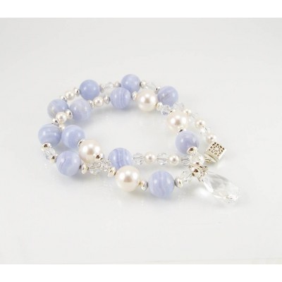 Collier en agate Blue Lace, perles Swarovksi 