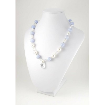 Collier en agate Blue Lace, perles Swarovksi 