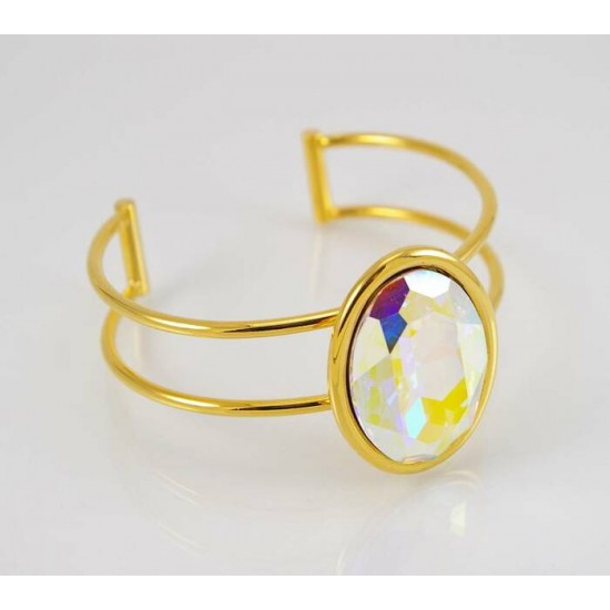 Bracelet fini or avec cristal Swarovski aurore boréale