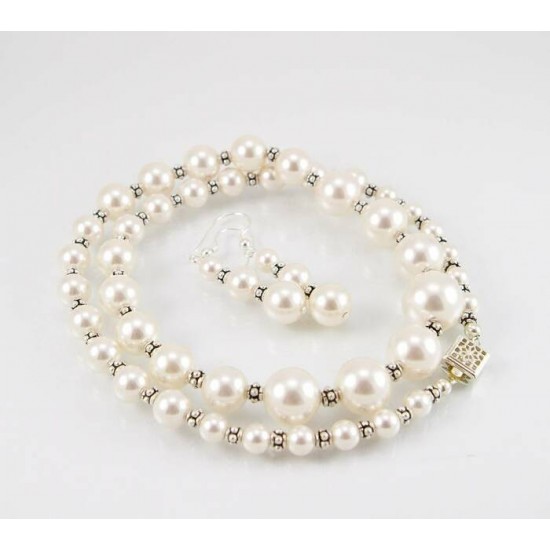 Collier et boucles d'oreilles perles blanche Swarovski