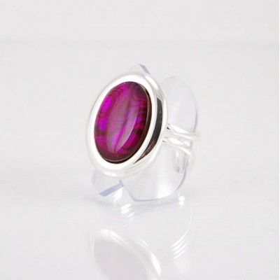 Bague fini argent avec paua shell rose