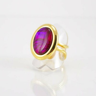 Bague fini or avec paua shell rose