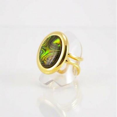 Bague fini argent avec paua shell doré