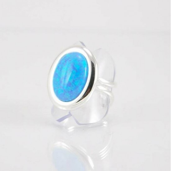 Bague fini argent avec imitation opale bleu pâle