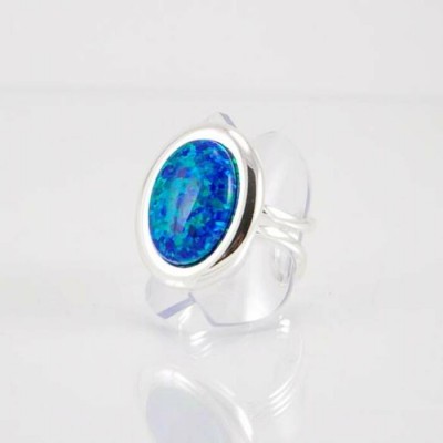 Bague fini argent et imitation opale bleu foncée