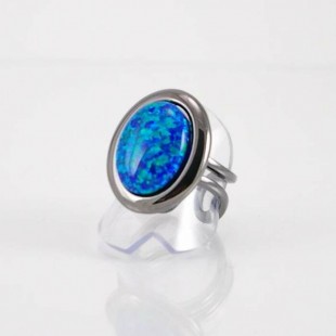 Bague fini gunmetal et imitation opale bleu...
