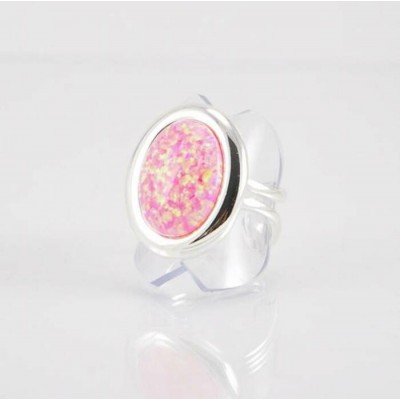 Bague fini argent avec imitation opale rose