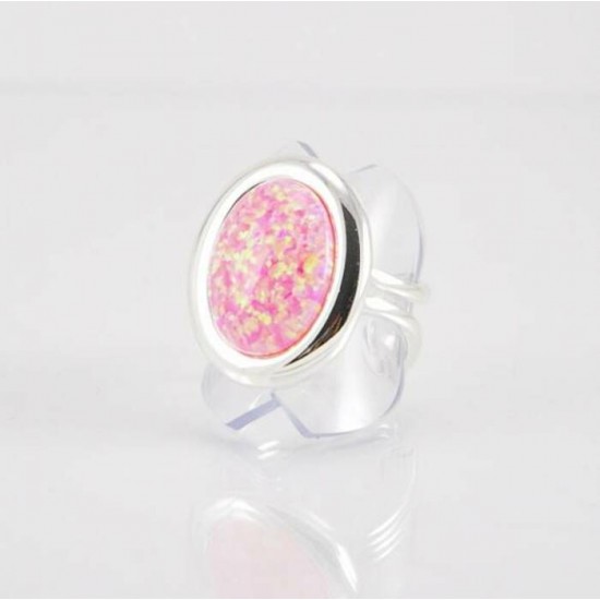 Bague fini argent avec imitation opale rose