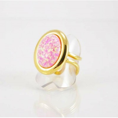 Bague fini or avec imitation opale rose