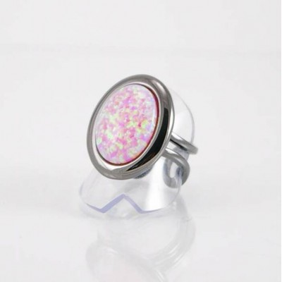 Bague fini gunmetal avec imitation opale rose