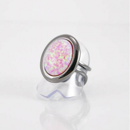 Bague fini gunmetal avec imitation opale rose