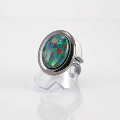 Bague fini gunmetal avec opale mosaïque Gilson