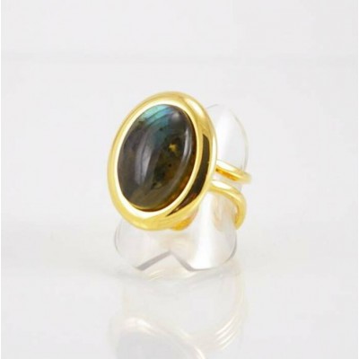 Bague fini or avec labradorite